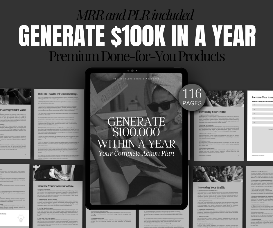 Generate $100k Within a Year eBook – Your Ultimate Financial Success Roadmap (PLR + MRR)