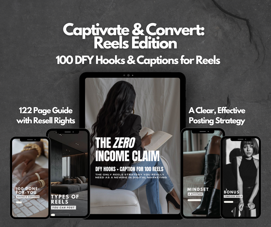 Captivate & Convert: Reels Edition — 100 Done-For-You Hooks & Captions Guide (122 Pages) with PLR & MRR