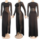 Sheer one-piece mesh bodysuit with diamond-studded sleeves